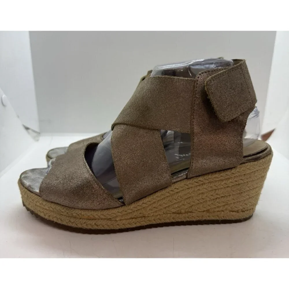 Eileen Fisher Willow Espadrille Platform Wedge Sandals Women 8.5 Metallic Bronze